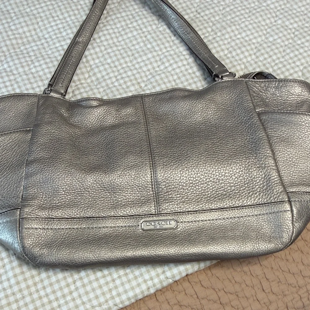 Coach Leather Shoulder Bag in Metallic Taupe